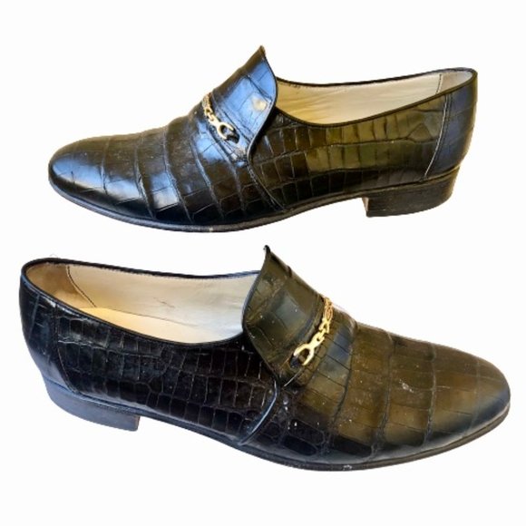 The Mandarin Vintage Black CROC Leather Loafer Chain Made in Italy